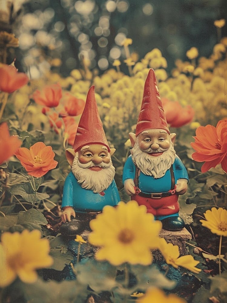 Retro Photo Of Gnomes In The Garden 2