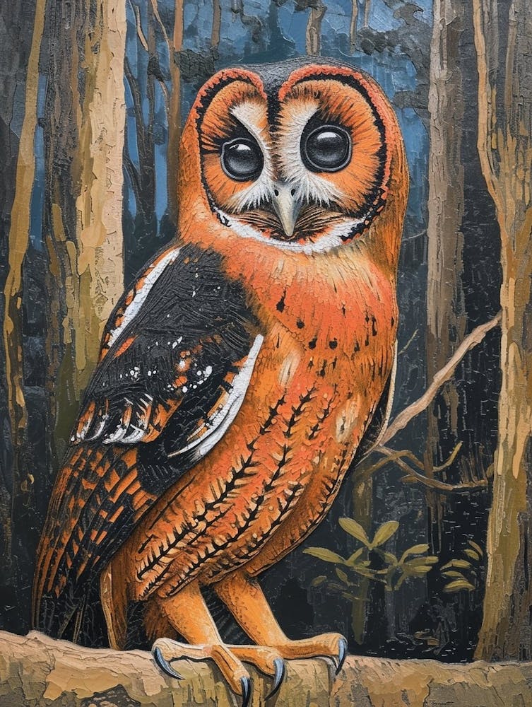 African Wood Owl Relief Illustration 3