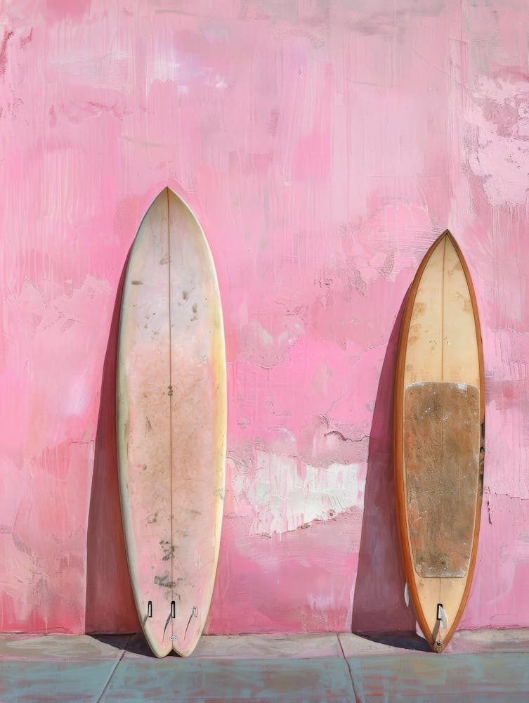 Two Surfboards Against A Pink Wall