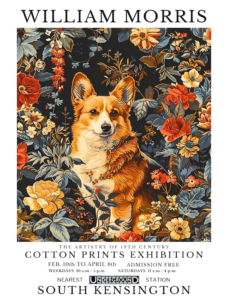 William Morris Corgi print