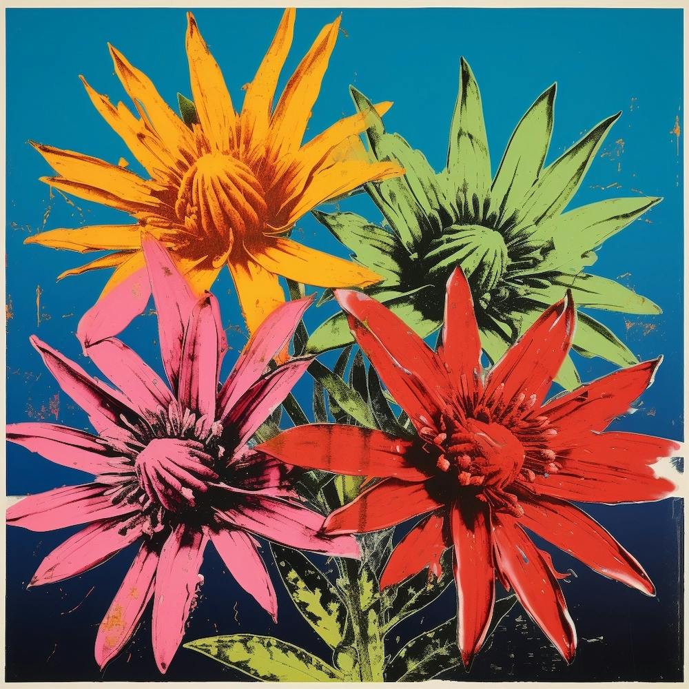 Andy Warhol Style Pop Art Flowers Edelweiss 3 Square