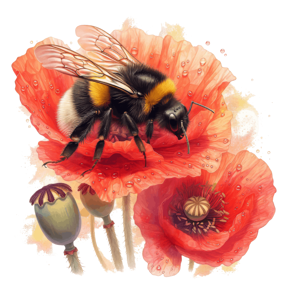 Watercolor Bumblebee on Flower 2