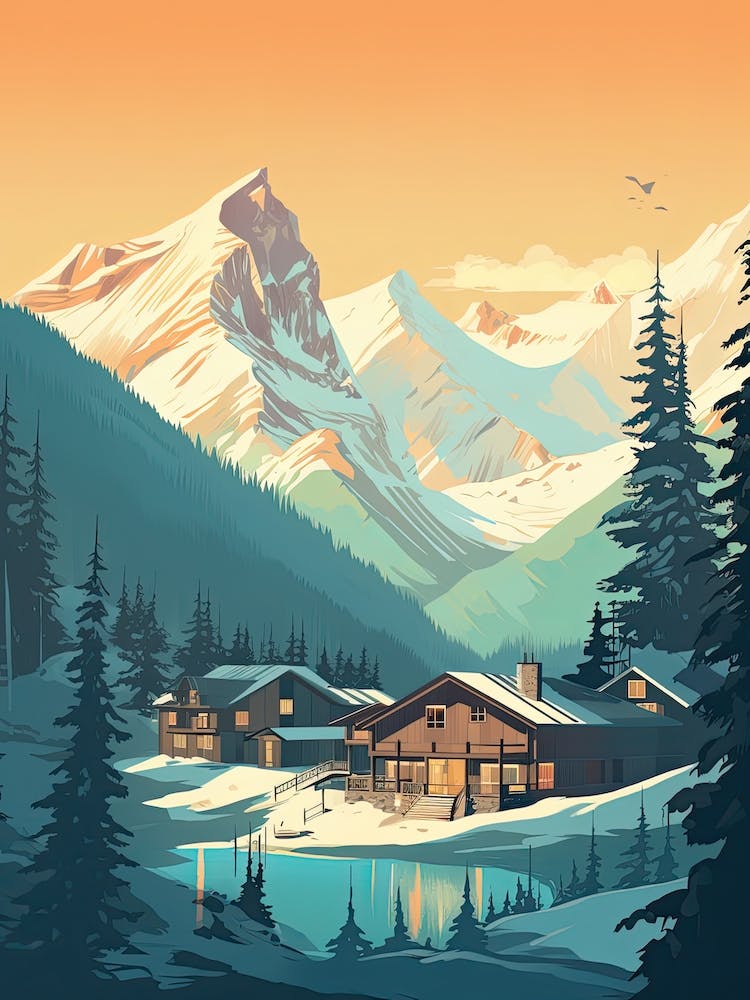 Banff Sunshine Village   Alberta, Canada   Colorado, Usa, Ski Resort Illustration 3 Simple Style