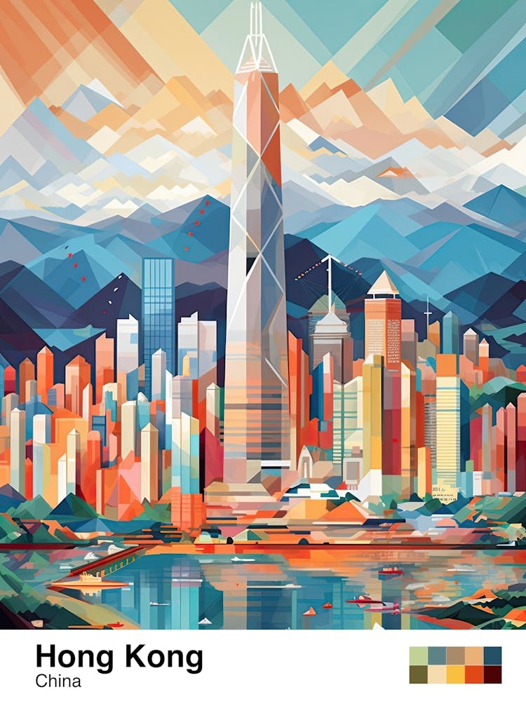 Hong Kong, China, Geometric Illustration 1 Poster