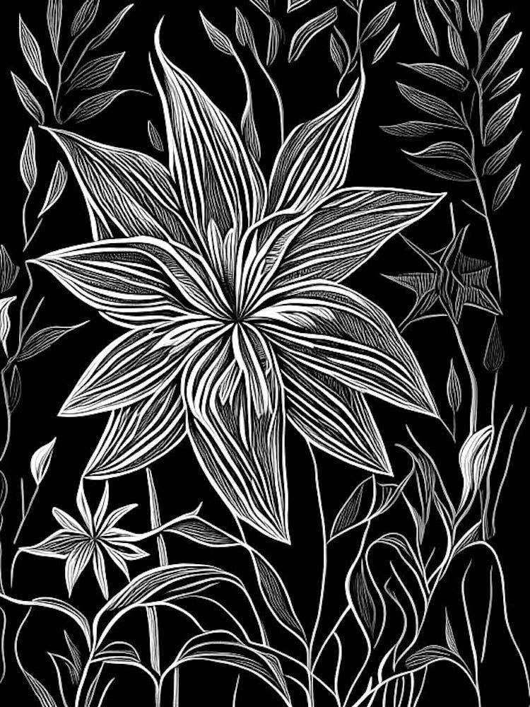 Star Flower Wildflower Linocut