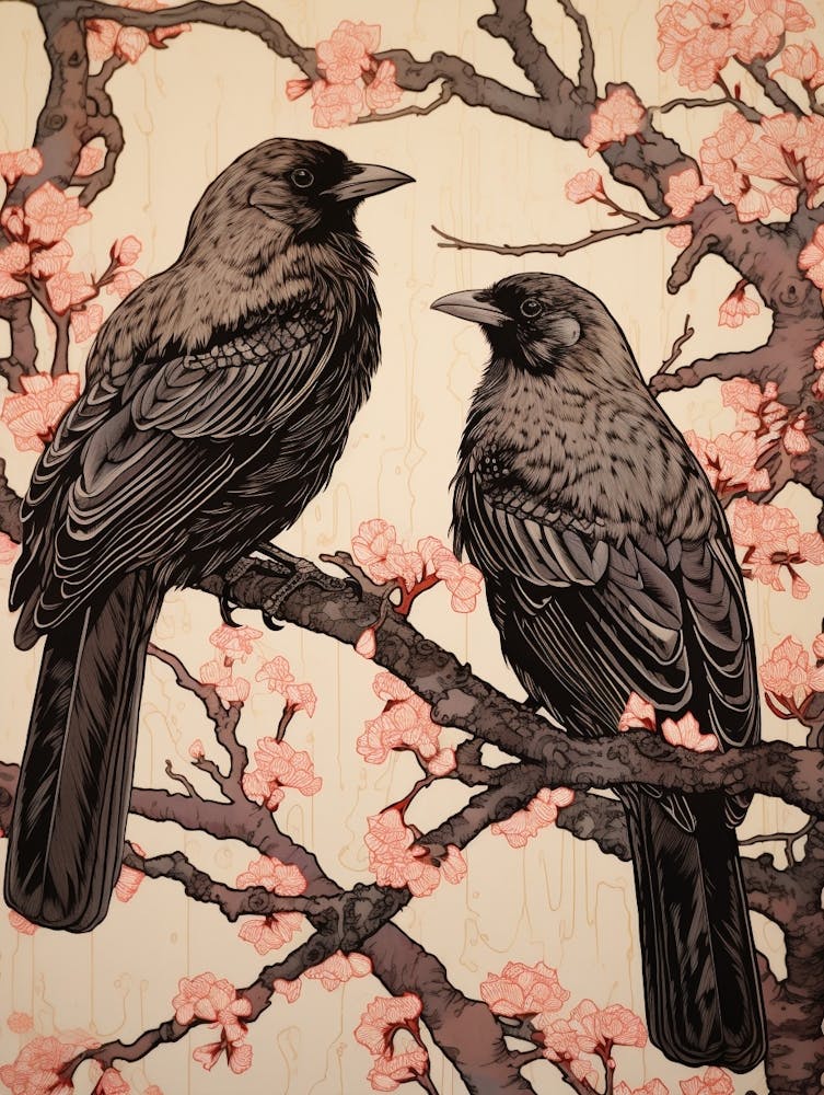 Affiche d'oiseaux Art Nouveau Corbeau 3