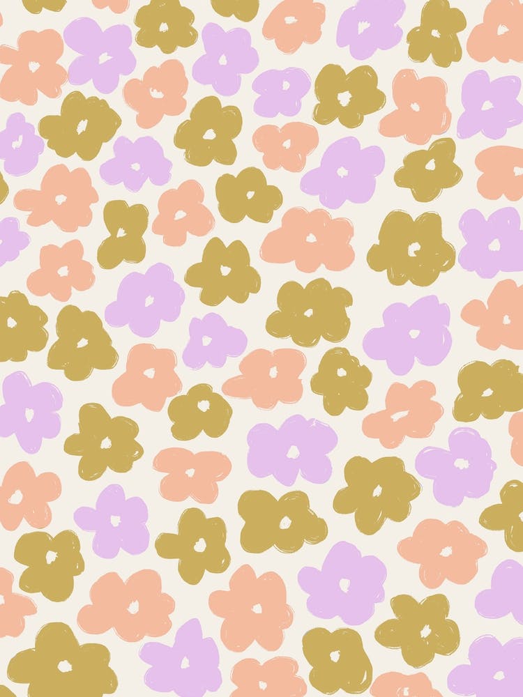 Daisies Pattern 1 Lila Ochre Peach Pink