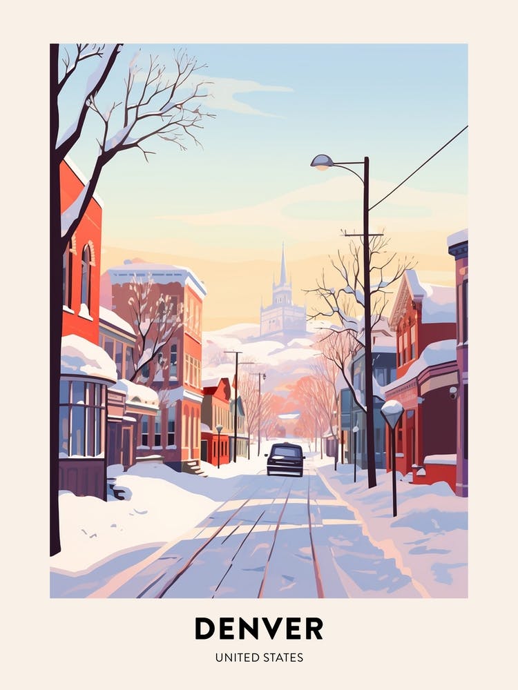 Vintage Winter Travel Poster Denver Colorado 1