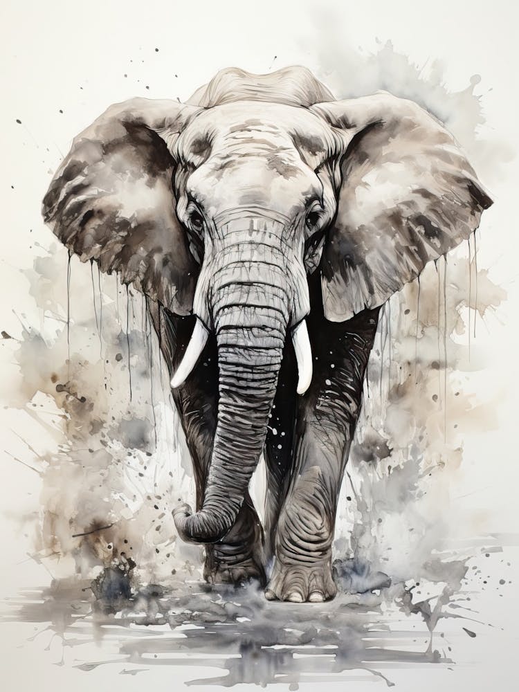 Elephant, Japanese Brush Painting, Ukiyo E, Minimal 2