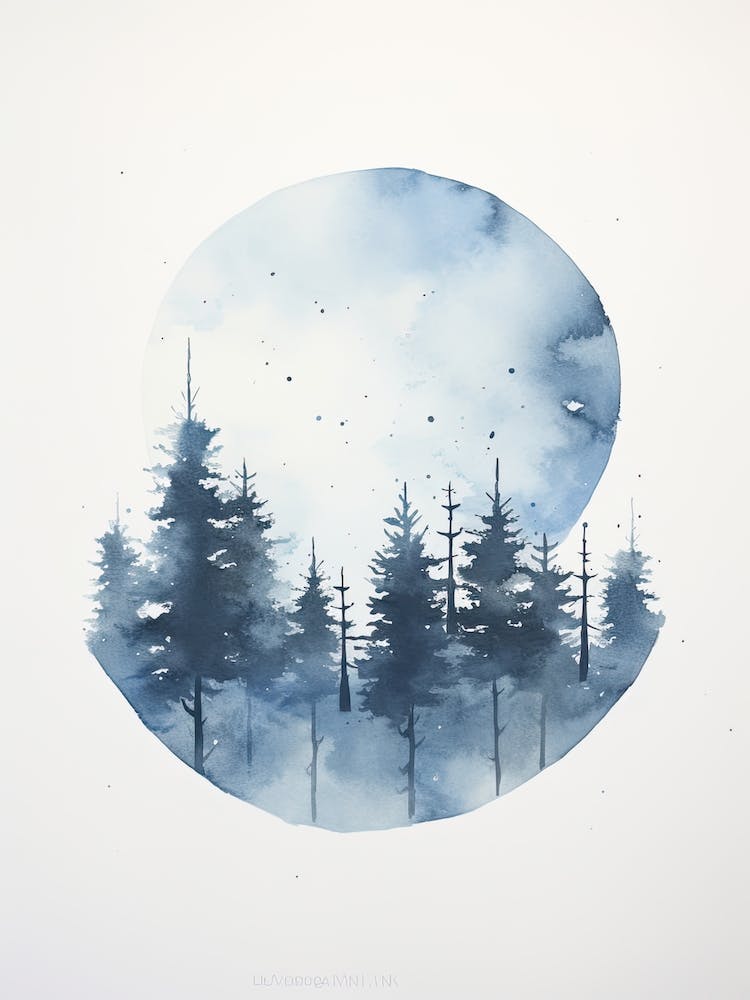 Watercolour Painting Of Boreal Forest   Northern Hemisphere 4