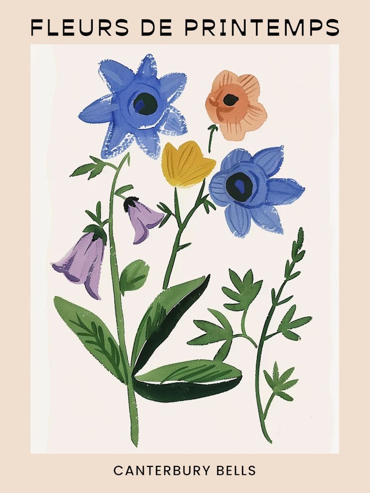 Spring Floral French Poster  Canterbury Bells 2