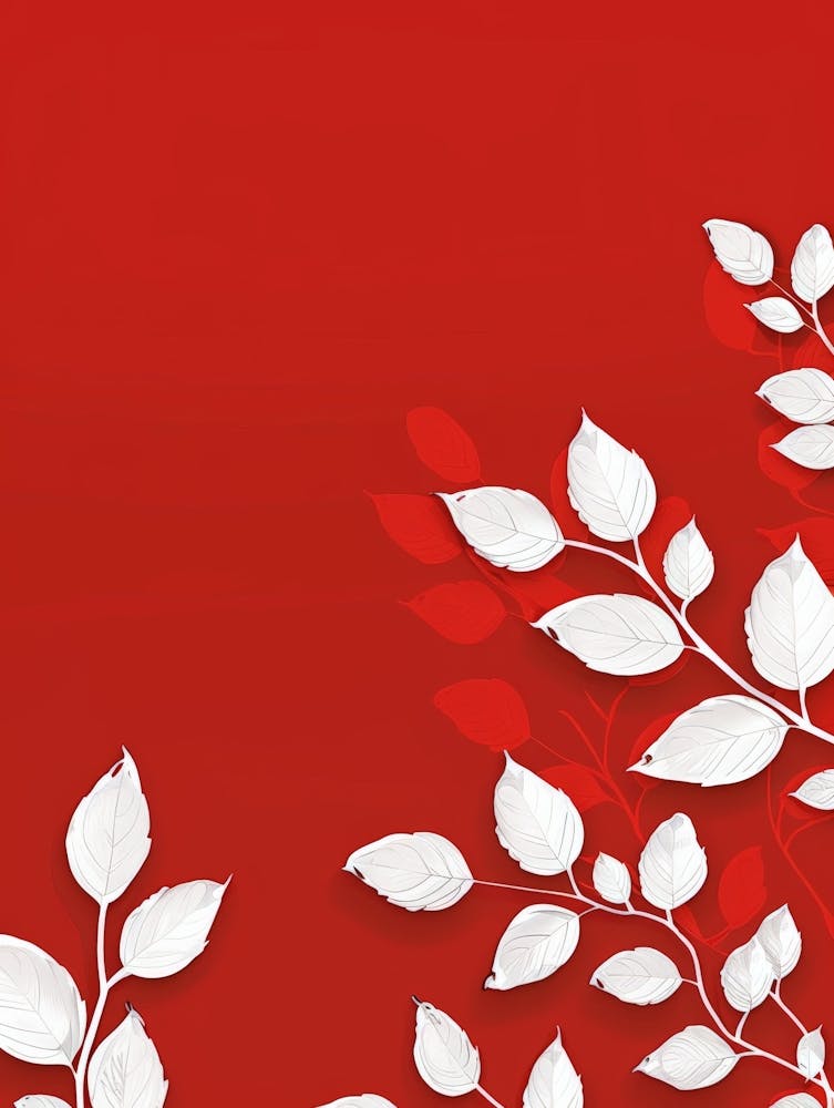 White Leaves On Red Background 4