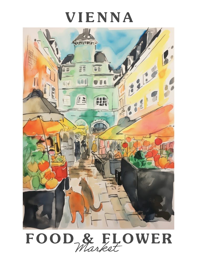 Lebensmittelmarkt mit Katzen in Wien 3 Poster