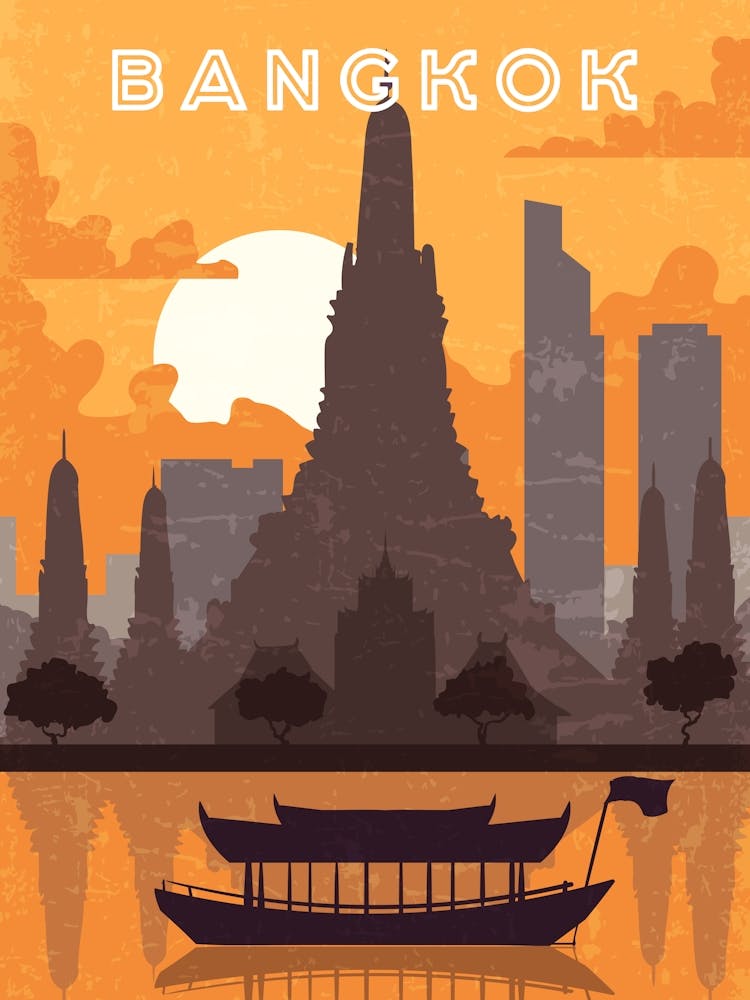 Bangkok, Thailand — Retro travel minimalist poster
