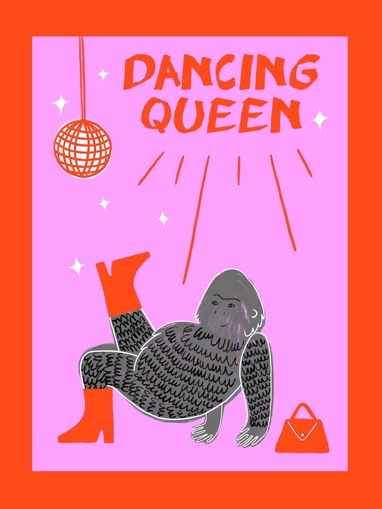 Dancing Queen Illustrated Disco Gorilla
