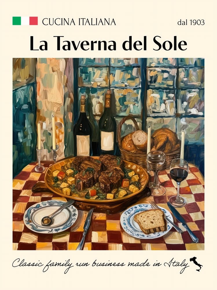 La Taverna Del Sole Trattoria Italian Poster Food Kitchen