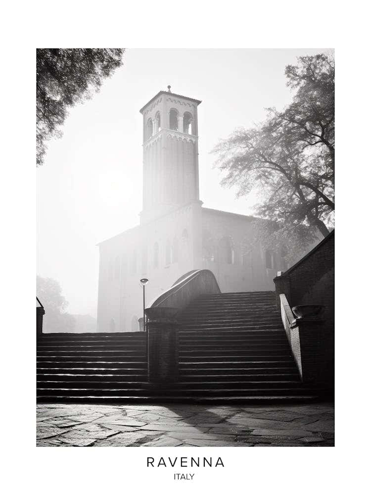 Poster Of Ravenna, Italy, Black And White Analogue Photography 1