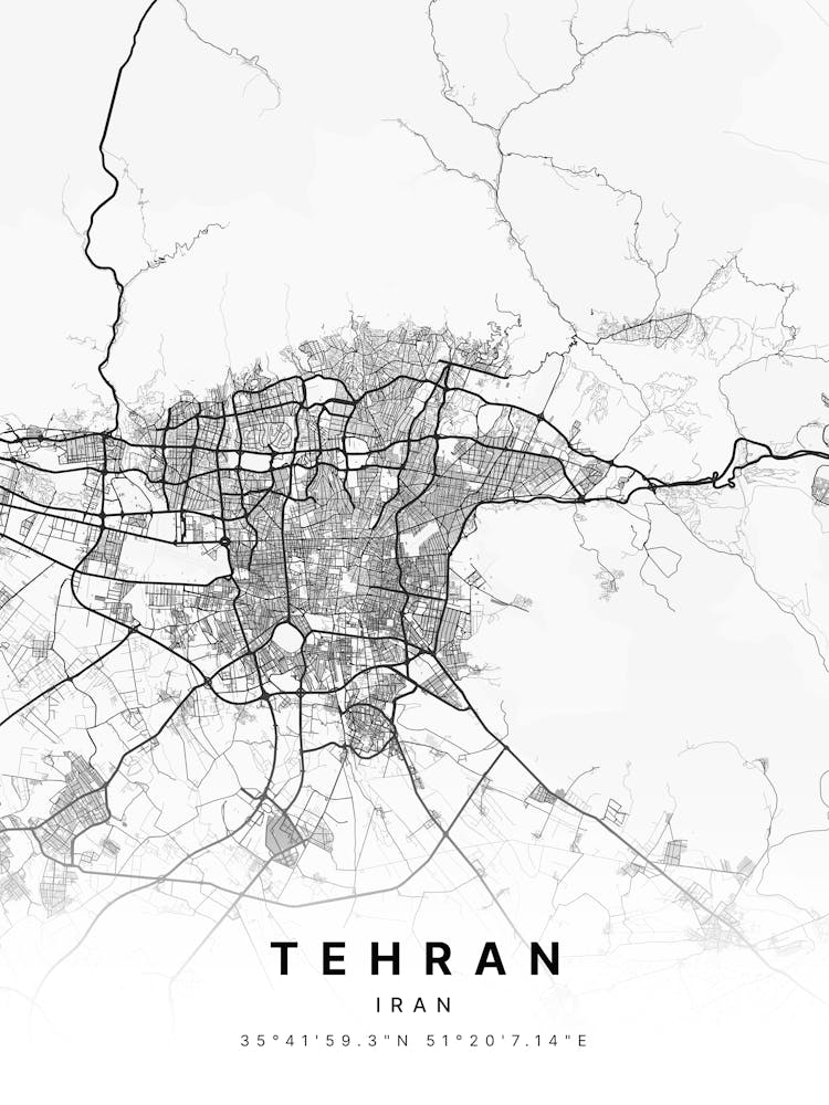 Tehran Iran White Map