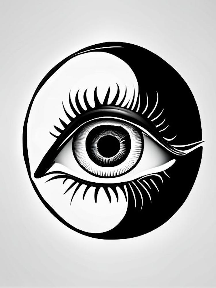 Yin Yang Eye, Symbol, Third Eye Simple Black & White Illustration