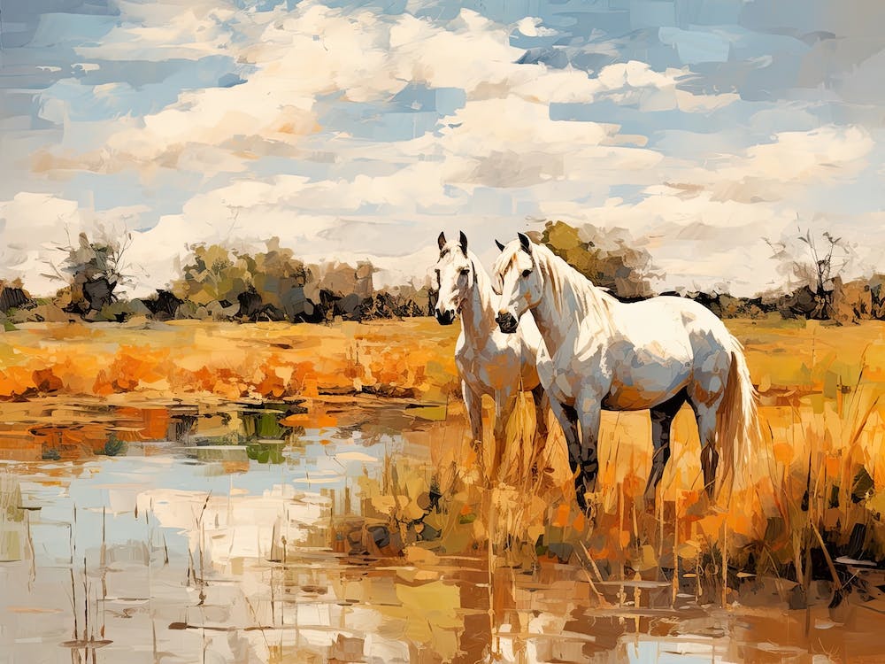 Pferde Gemälde in der Pampas-Region, Argentinien, Landschaft 2