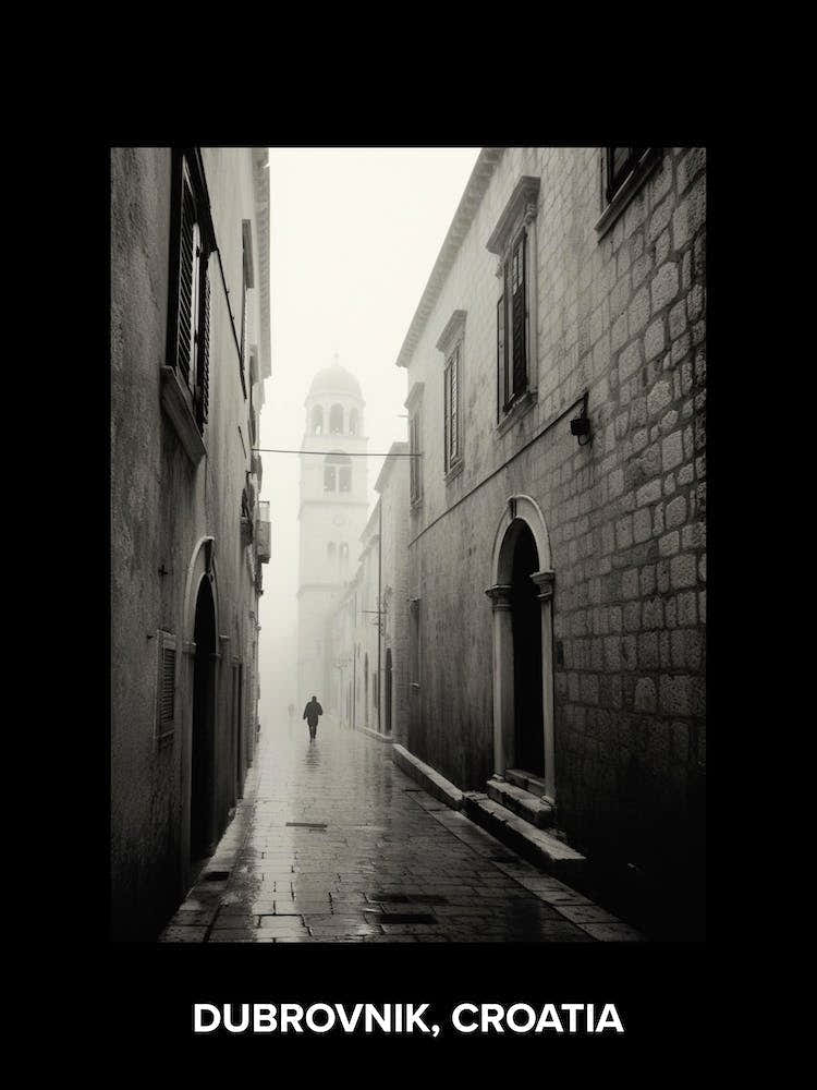 Poster Of Dubrovnik, Croatia, Mediterranean Black And White Photography Analogue 6