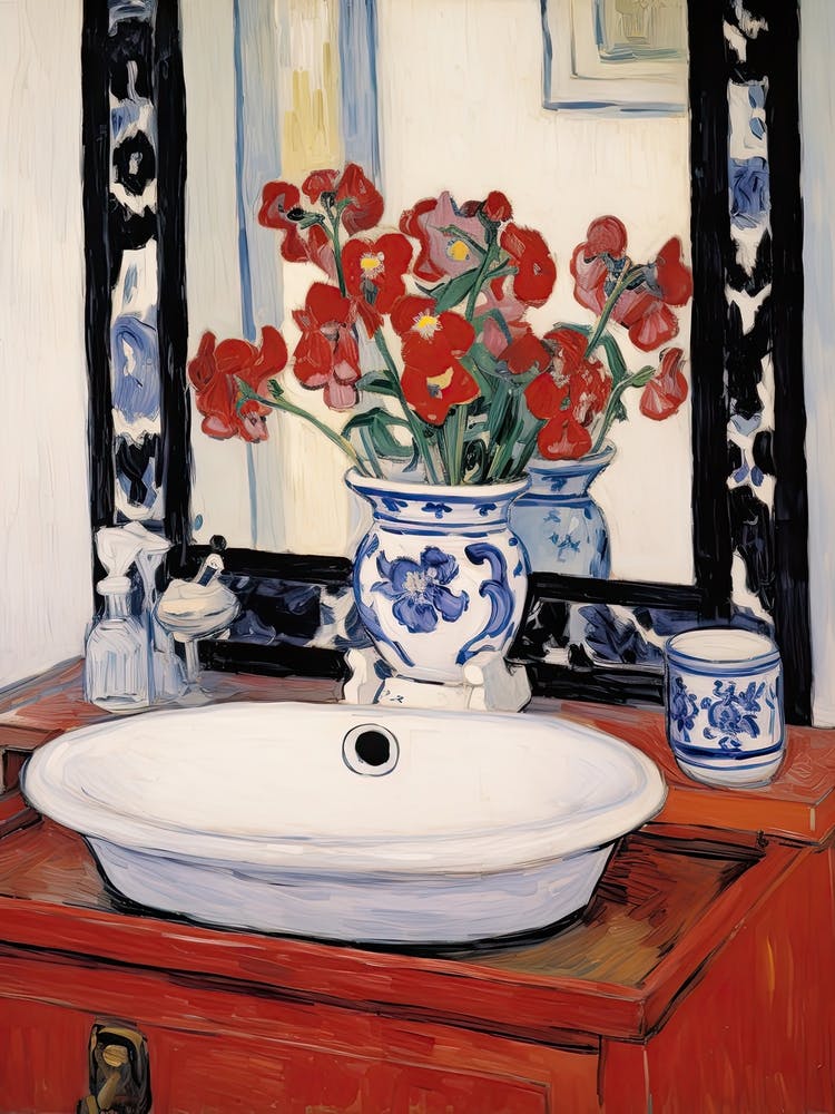 Bathroom Vanity Painting With A Pansy Bouquet 2