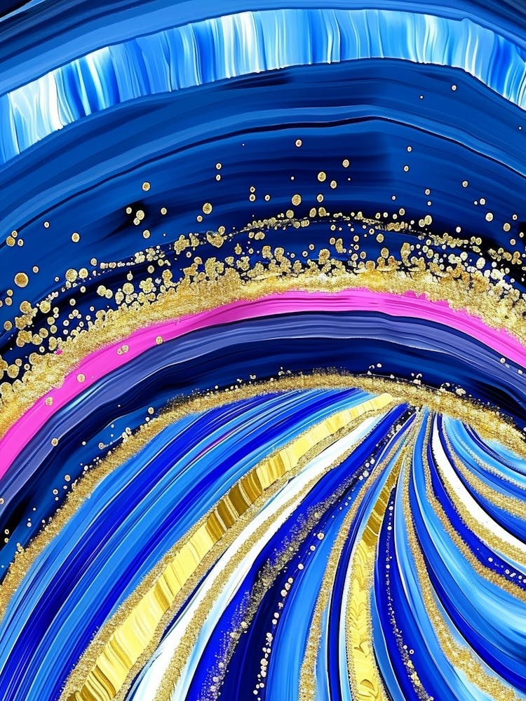 Abstract Blue And Gold Painting 6