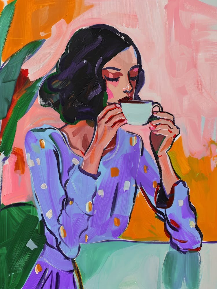 Portrait of Woman drinks Coffee
