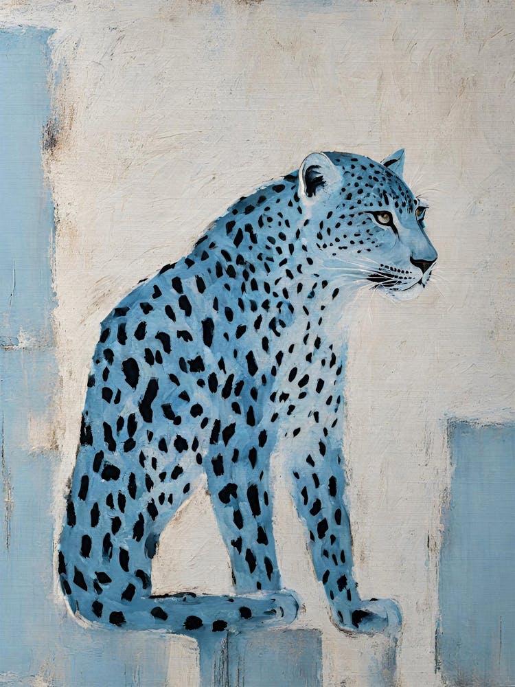 Vintage Art Deco Blue Jaguar Cheetah Art