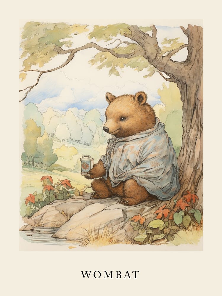 Aquarelle Animalière Inspirée de Beatrix Potter Wombat 4