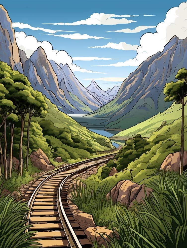 Greenstone And Caples Tracks New Zealand 1 Vintage Travel Illustration