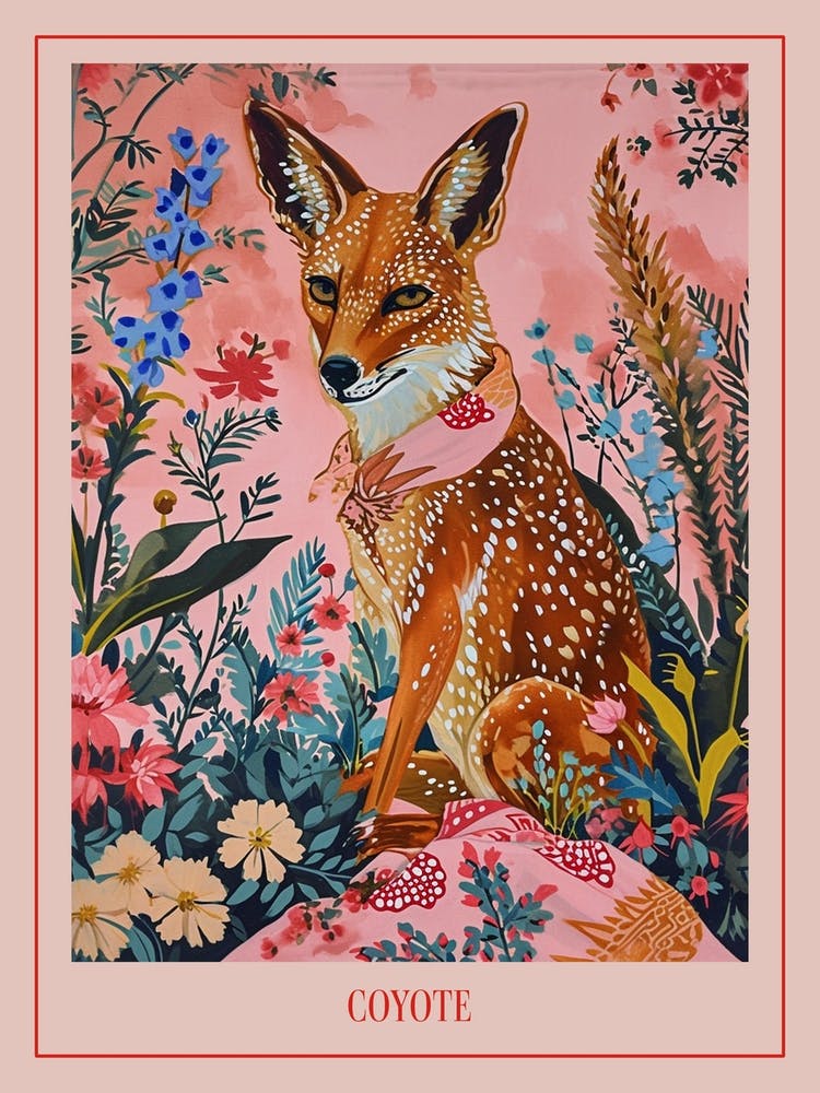 Floral Animal Painting Coyote 1 Poster