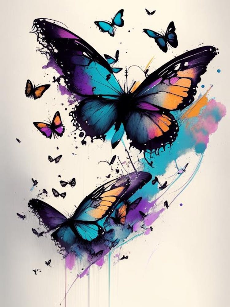 Butterflies Flying In The Sky Graffiti Illustration 3