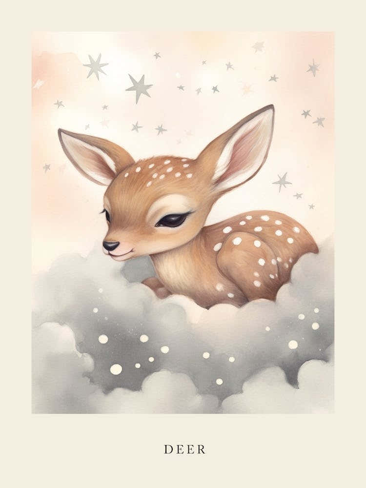 Sleeping Baby Deer 2 Nursery Poster