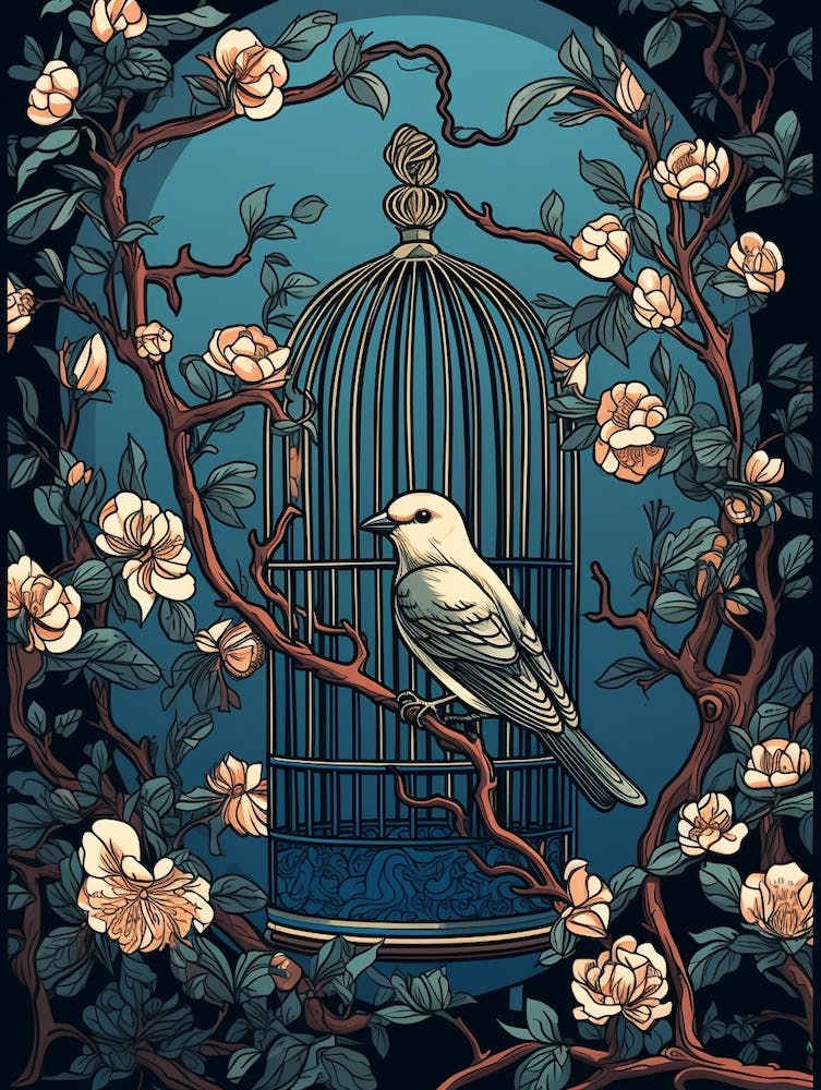 Bird Cage Linocut 2