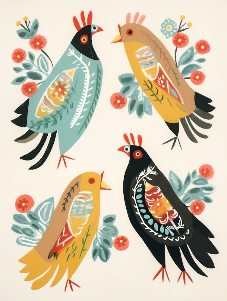 Folk Style Bird Painting Chicken 3