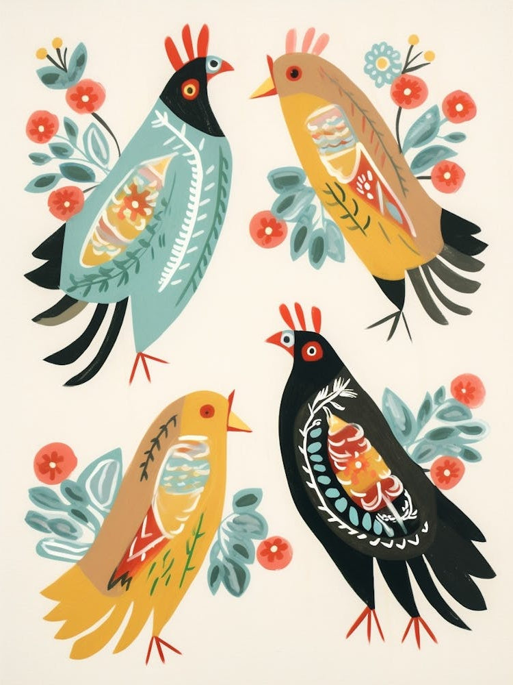 Folk Style Bird Painting Chicken 3
