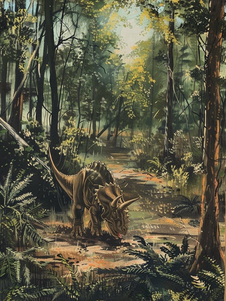 Triceratops Im Wald Gemälde 1