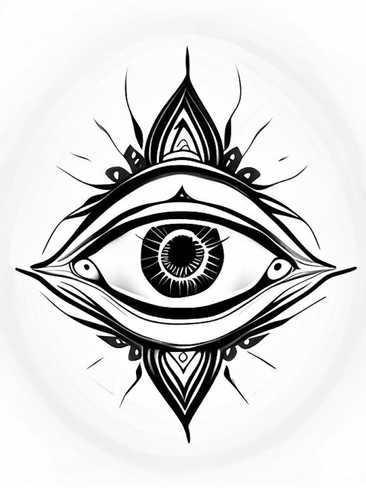 Chakra, Symbol, Third Eye Simple Black & White Illustration 5