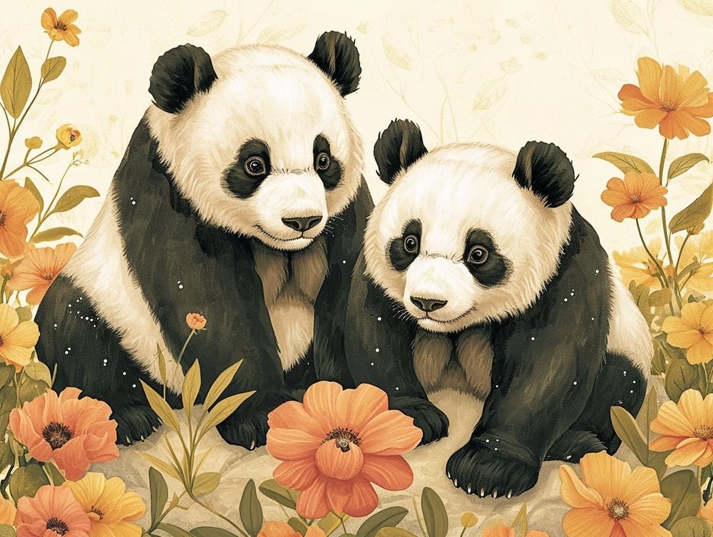 Floral Animal Illustration Giant Panda 2
