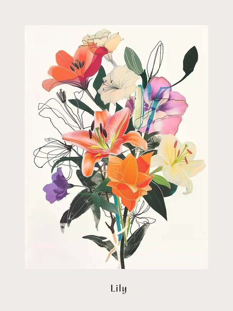 Lily 2 Collage Flower Bouquet Poster