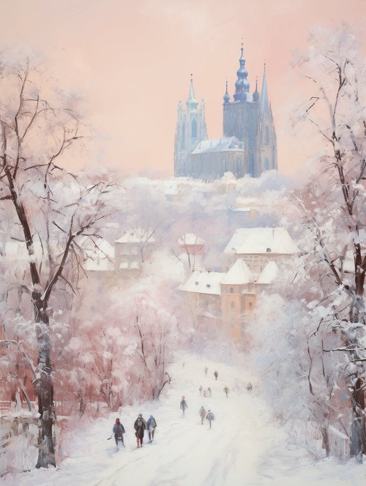Dreamy Winter Painting Prague Czech Republic 3