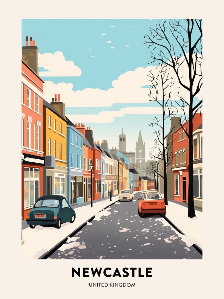 Vintage Winter Travel Poster Newcastle United Kingdom 1