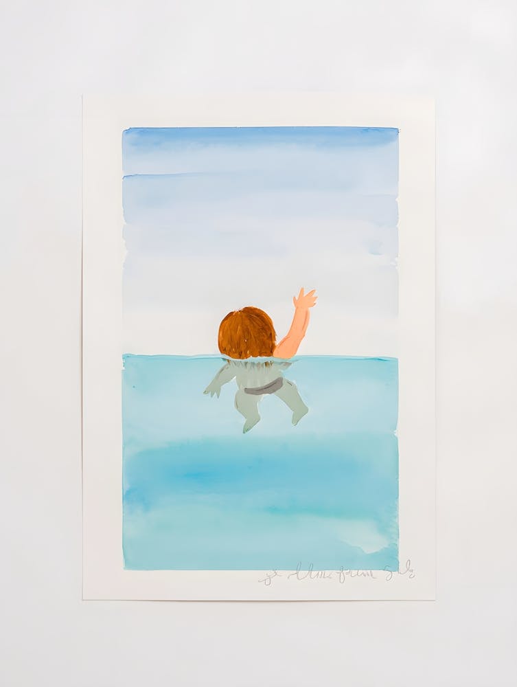 Minimalist Watercolor Print - Baby or Child Swimming