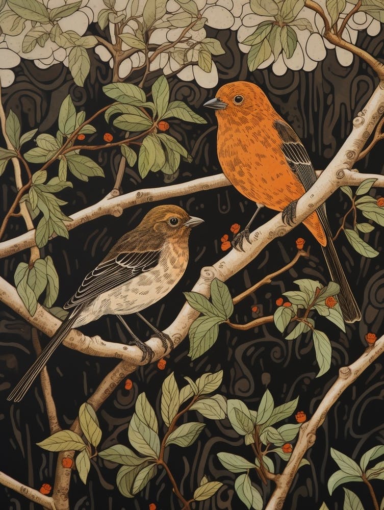 Oiseaux Art Nouveau Affiche Grive solitaire 2
