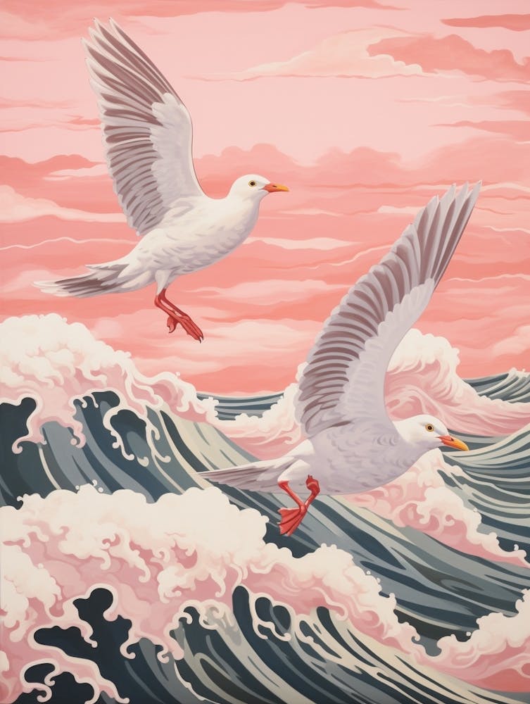 Vintage Japanese Inspired Bird Print Seagull 2