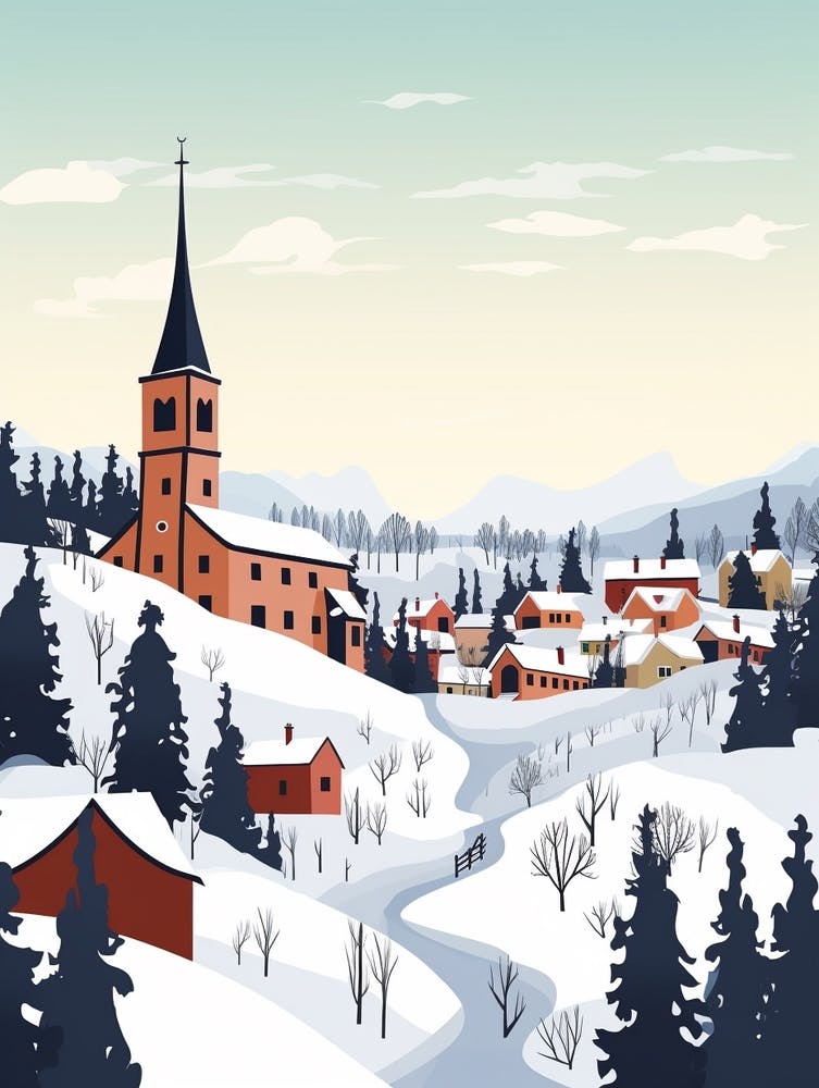 Retro Winter Illustration Kiruna Sweden 2
