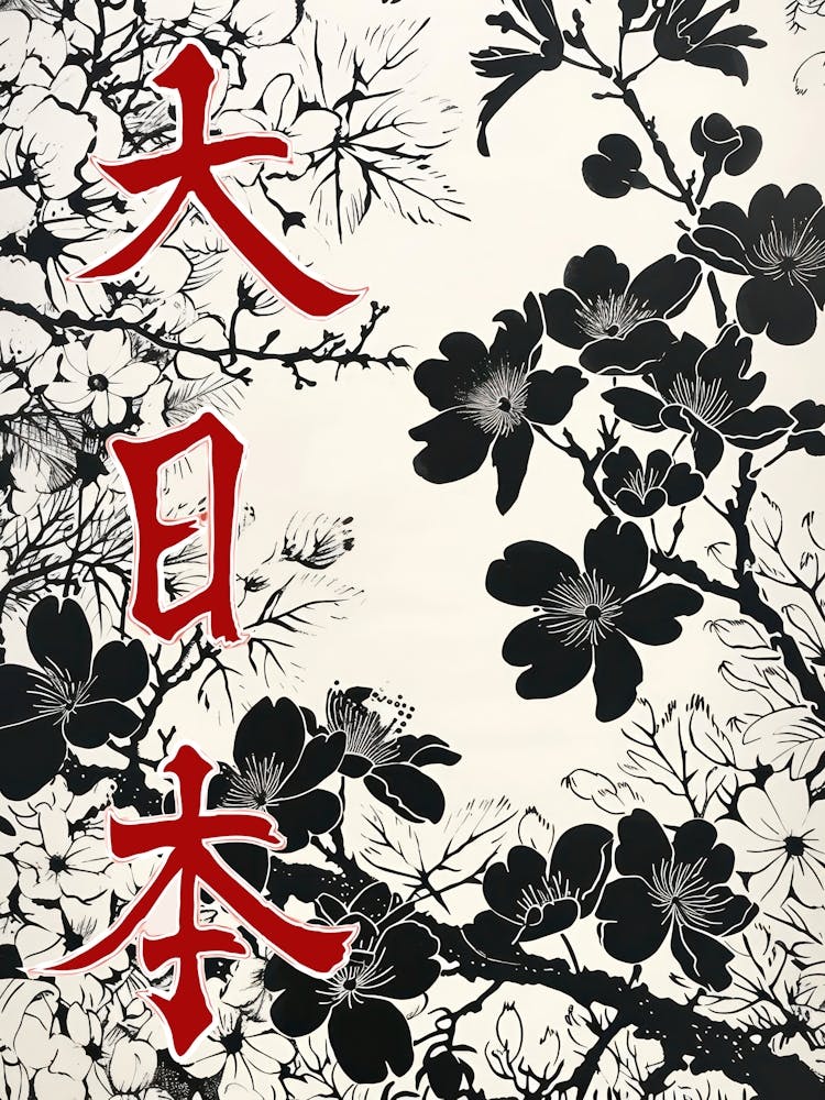 Great Japan Hokusai  Poster Monochrome Flowers 6