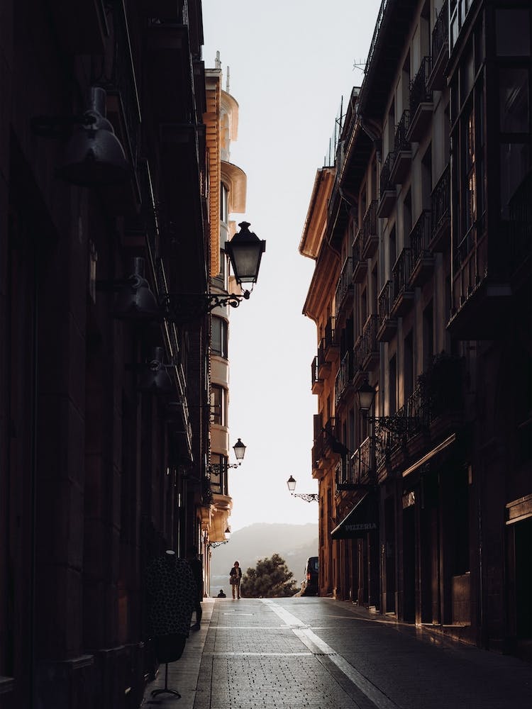 Woman Walking In The Street, Colour St Sebastian, Spain