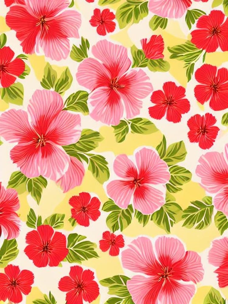 Hibiscus Floral Print Retro Pattern 2 Flower